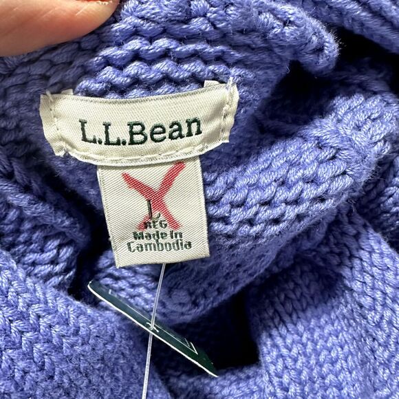 LL Bean Double L Mixed Cable Sweater Womens Sz L Larkspur Funnel Neck Cozy NWT - Picture 11 of 15